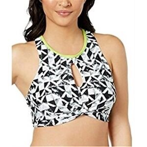 NWT GO GOSSIP L Geometric Maze 102369 Key Hole Black White Bikini Swim Top 90262